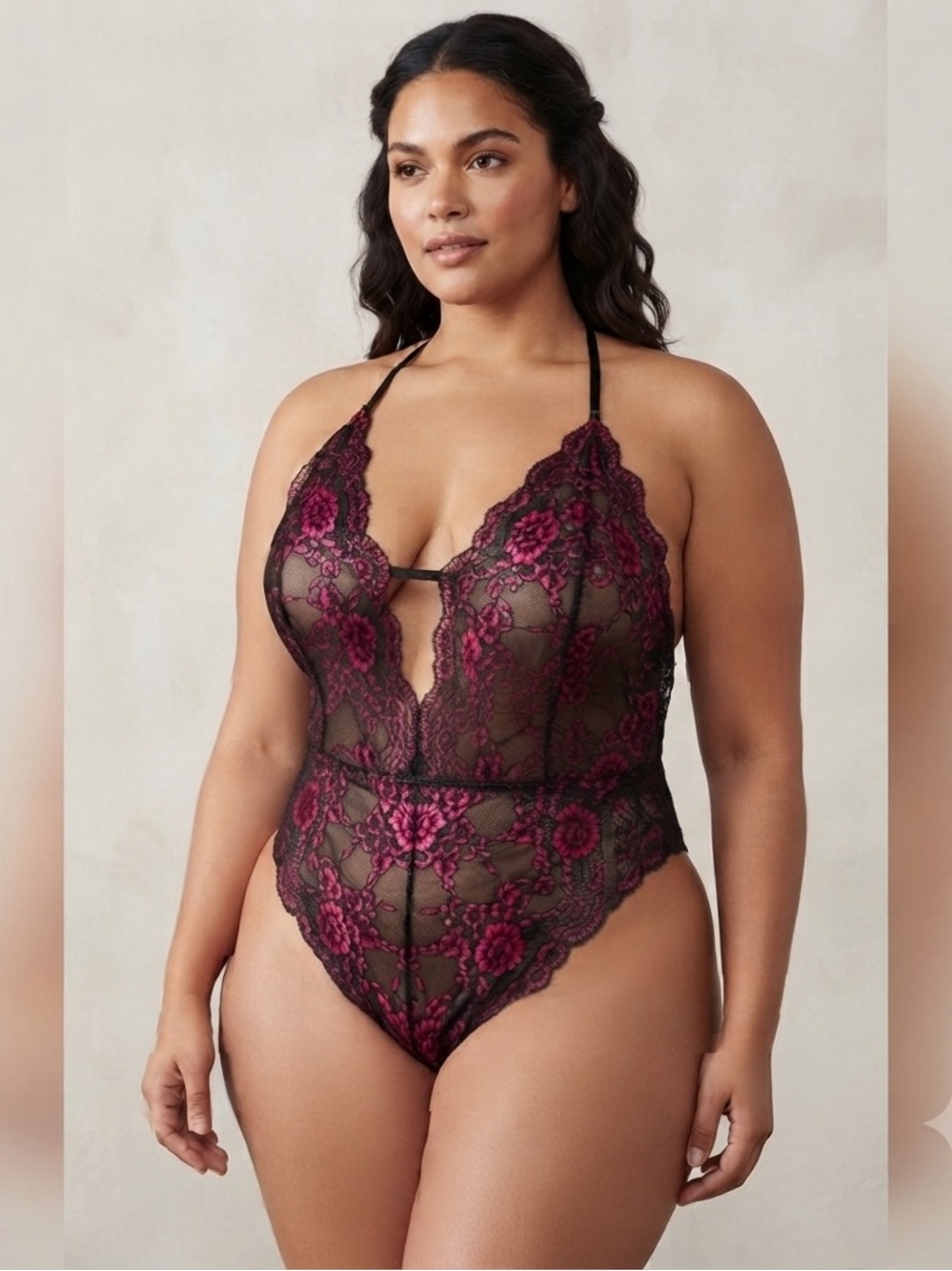 Linea Donatella Black Lace Bodysuit